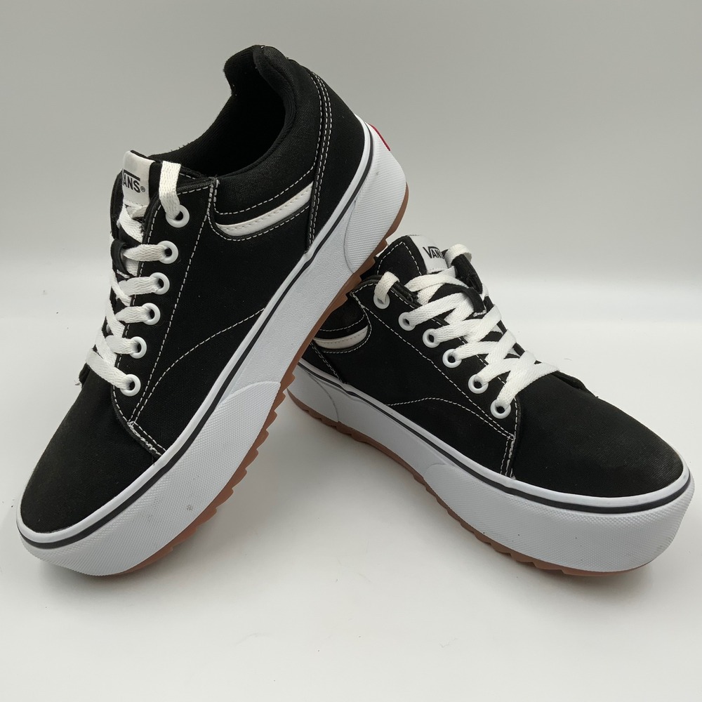 Vans Seldan Platform Sneakers Womens 9 Black White Canvas Low Top Shoes 500714